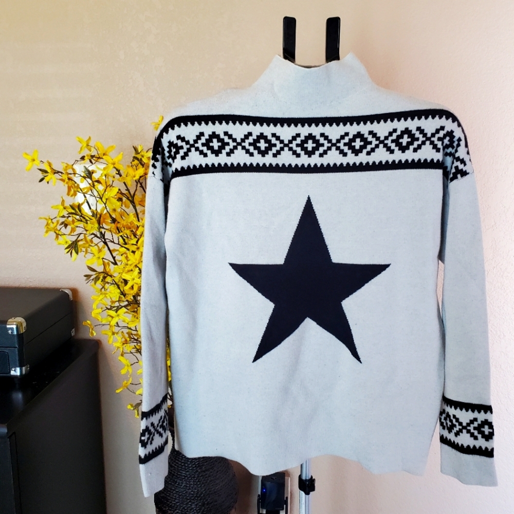 white and black sweater